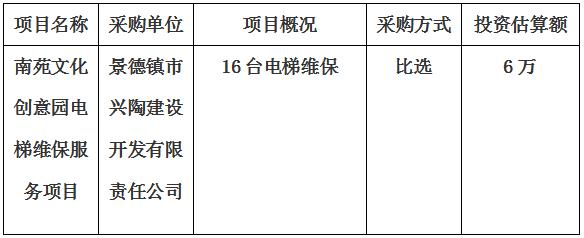 南苑文化創(chuàng)意園電梯維保服務(wù)項(xiàng)目采購計劃公告