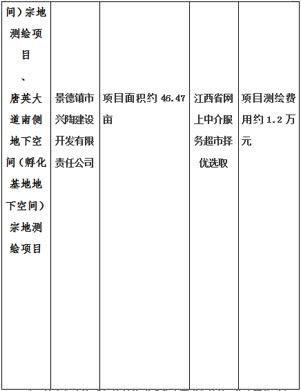 景德鎮(zhèn)市昌南新區(qū)LJ1-03-A01-1地塊、瓷都大道東側(cè)中渡口地下空間（格蘭云天大酒店地下空間）、光明大道北側(cè)利民路西側(cè)地下空間（青少年宮地下空間）、規(guī)劃二路北側(cè)地下空間地塊二（加速基地地下空間）、規(guī)劃二路北側(cè)地下空間地塊一（加速基地地下空間）、景德大道南側(cè)天寶橋西側(cè)地塊、景興大道東側(cè)如意路北側(cè)地下空間(社會公共服務(wù)
