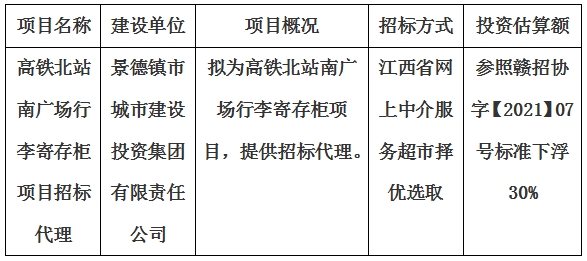 高鐵北站南廣場行李寄存柜項目招標(biāo)代理計劃公告